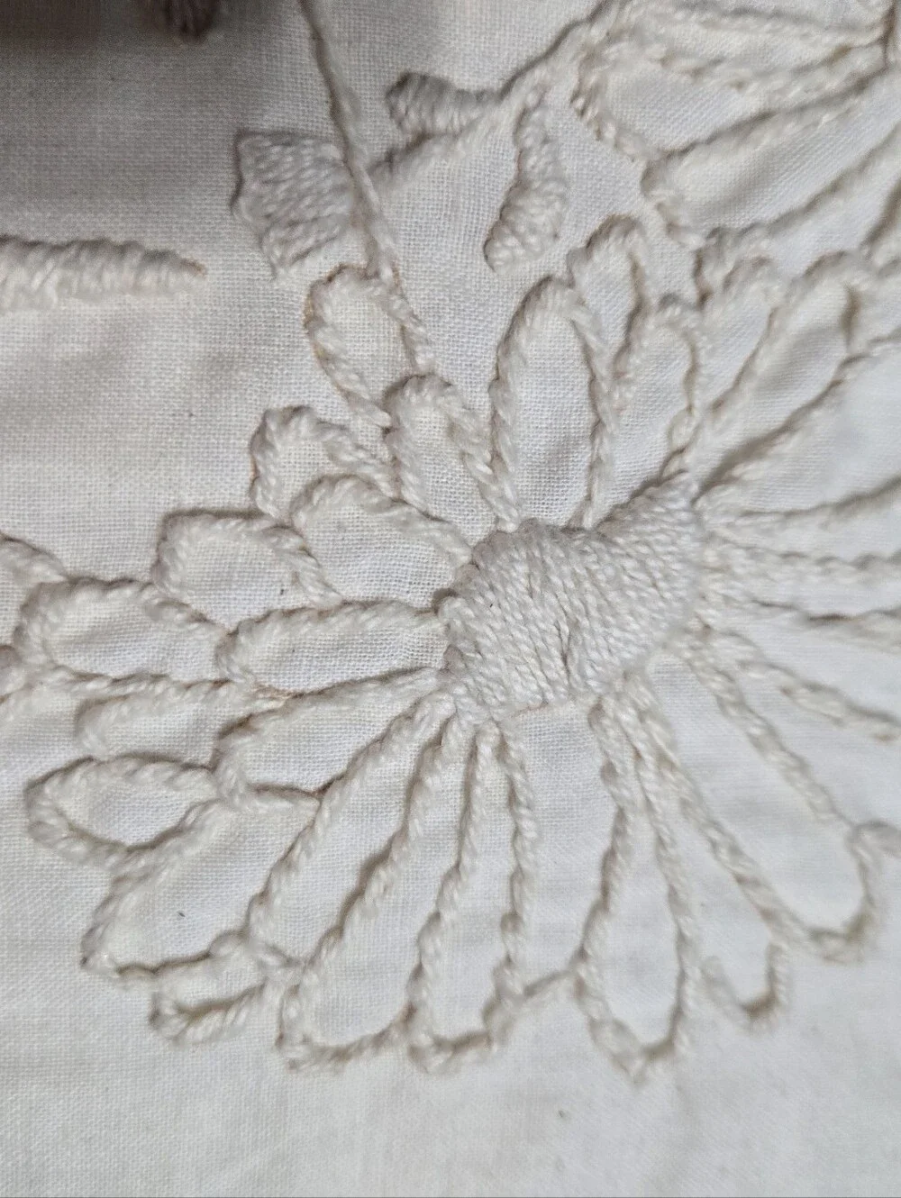 Vintage Cream Floral Embroidered Throw Pillow